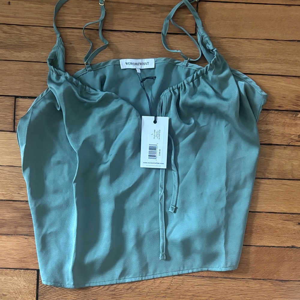WeWoreWhat Teal Sage Satin Cami